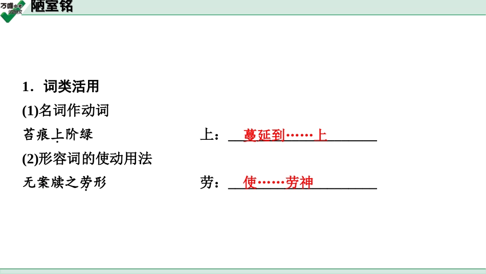 中考淄博语文2.第二部分  古诗文阅读_2.专题二  文言文阅读_一阶　文言文字词基础抓分练_第37篇　陋室铭_陋室铭 (练).ppt_第2页