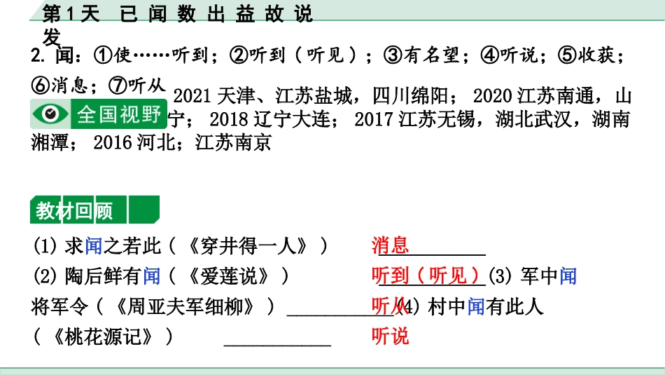 中考沈阳语文2.第二部分  古诗文阅读_2.专题二  文言文阅读_2.二阶  点对点迁移攻关练_一词多义点对点迁移练_第1天　已 闻 数 出 益 故 说 发.pptx_第3页