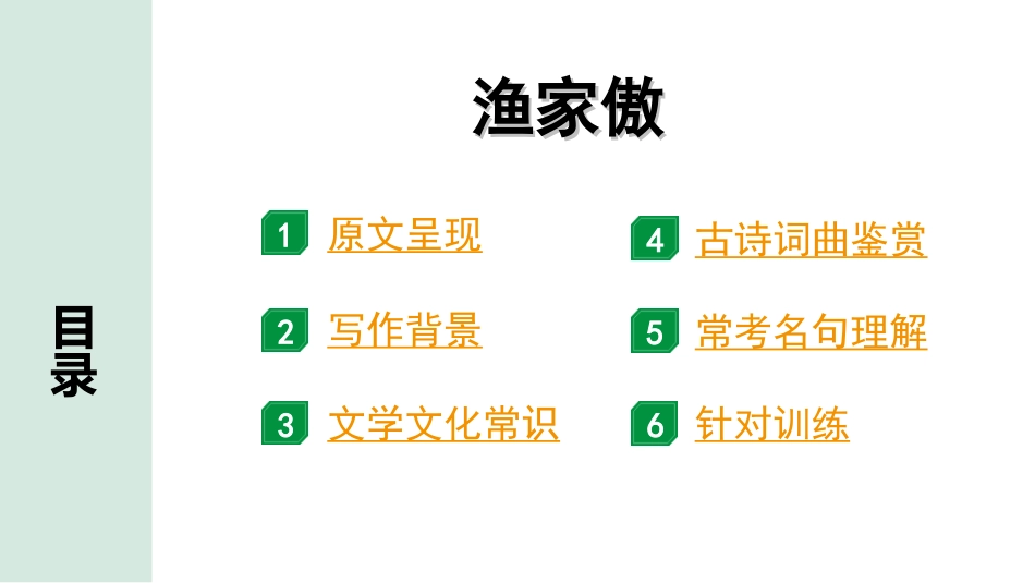 中考昆明语文2.第二部分  古诗文阅读_专题一  古诗词曲鉴赏_教材古诗词曲85首分主题集训_6.主题六  雄心壮志_58.  渔家傲（天接云涛连晓雾）.ppt_第2页