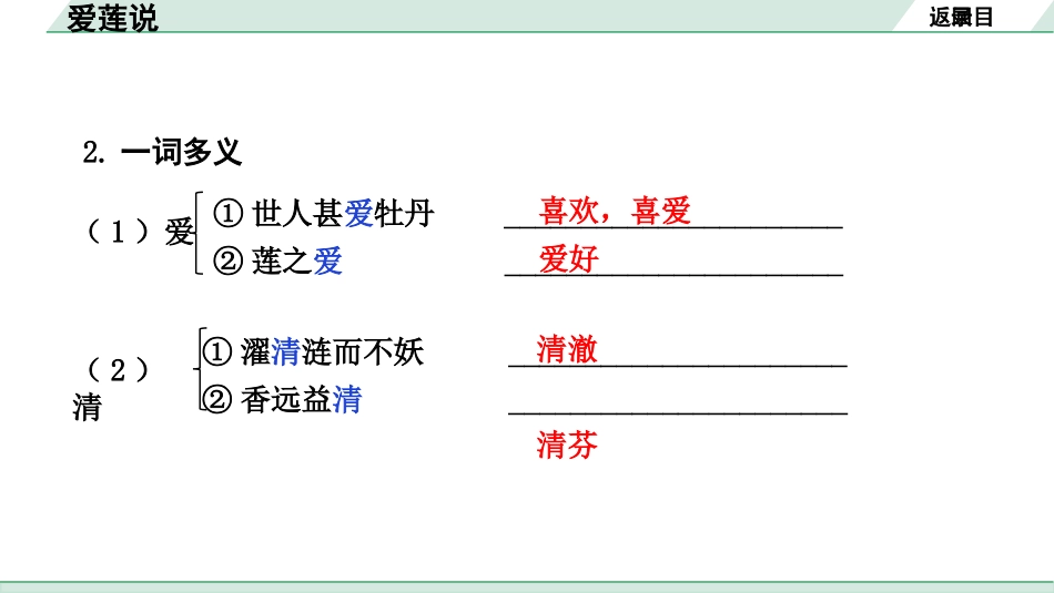 中考内蒙古语文2.第二部分  古诗文阅读_3.专题三  文言文三阶攻关_1.一阶  教材关——39篇文言文梳理及训练_教材39篇文言文梳理及训练_第11篇 爱莲说_爱莲说(练).pptx_第3页