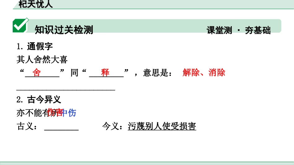 中考昆明语文2.第二部分  古诗文阅读_专题二  文言文阅读_第31篇  寓言二则_杞人忧天_杞天忧人（练）.ppt_第2页