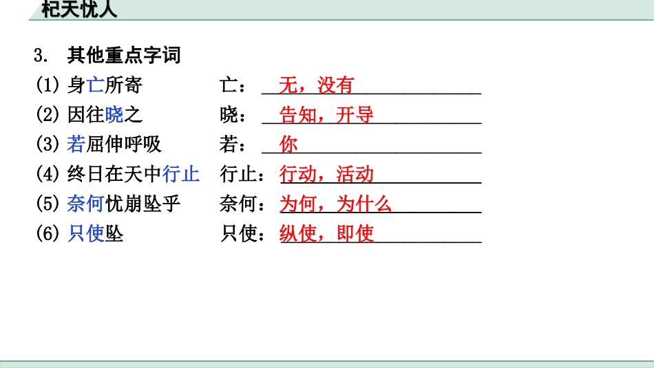 中考昆明语文2.第二部分  古诗文阅读_专题二  文言文阅读_第31篇  寓言二则_杞人忧天_杞天忧人（练）.ppt_第3页