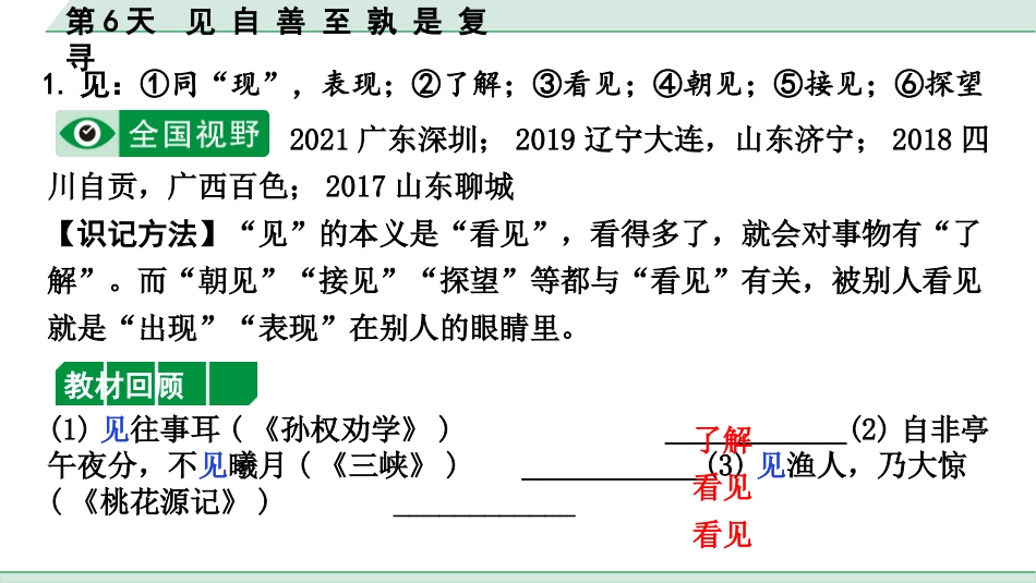 中考沈阳语文2.第二部分  古诗文阅读_2.专题二  文言文阅读_2.二阶  点对点迁移攻关练_一词多义点对点迁移练_第6天　见 自 善 至 孰 是 复 寻.pptx_第2页