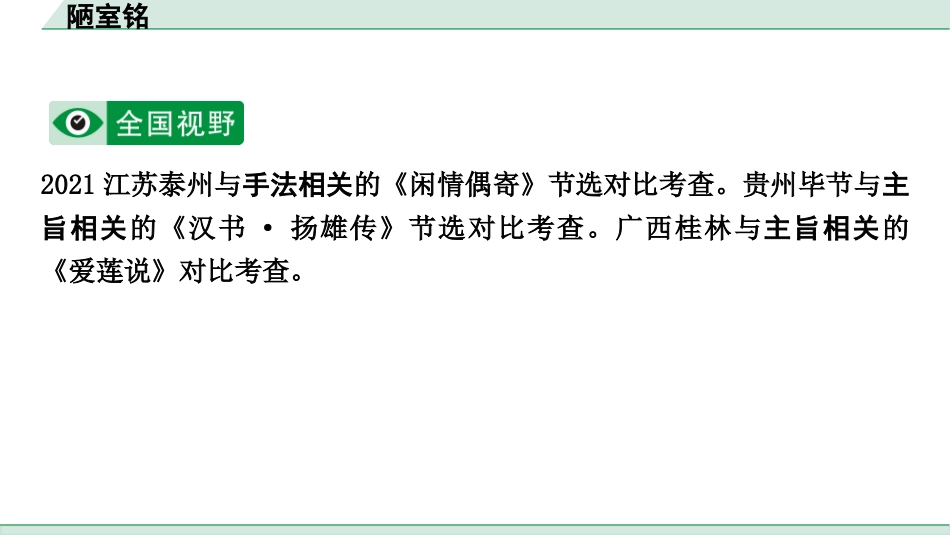 中考重庆语文2.第二部分  古诗文积累与阅读_专题二  课标文言文阅读_课标文言文梳理及训练_第13篇  陋室铭_陋室铭 （练）.pptx_第2页