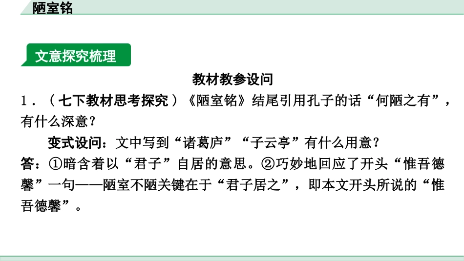 中考重庆语文2.第二部分  古诗文积累与阅读_专题二  课标文言文阅读_课标文言文梳理及训练_第13篇  陋室铭_陋室铭 （练）.pptx_第3页