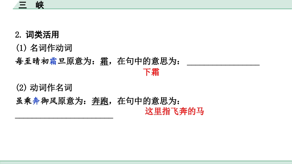中考内蒙古语文2.第二部分  古诗文阅读_3.专题三  文言文三阶攻关_1.一阶  教材关——39篇文言文梳理及训练_教材39篇文言文梳理及训练_第13篇 三　峡_三　峡（练）.pptx_第3页