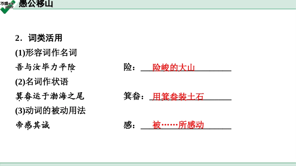 中考淄博语文2.第二部分  古诗文阅读_2.专题二  文言文阅读_一阶　文言文字词基础抓分练_第18篇　愚公移山_愚公移山 (练).ppt_第3页