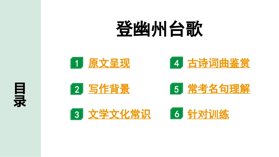 中考沈阳语文2.第二部分  古诗文阅读_1.专题一  古诗词曲鉴赏_课标古诗词曲梳理及训练_29.登幽州台歌.pptx_第2页