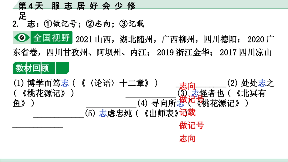 中考沈阳语文2.第二部分  古诗文阅读_2.专题二  文言文阅读_2.二阶  点对点迁移攻关练_一词多义点对点迁移练_第4天　服 志 居 好 会 少 修 足.pptx_第3页