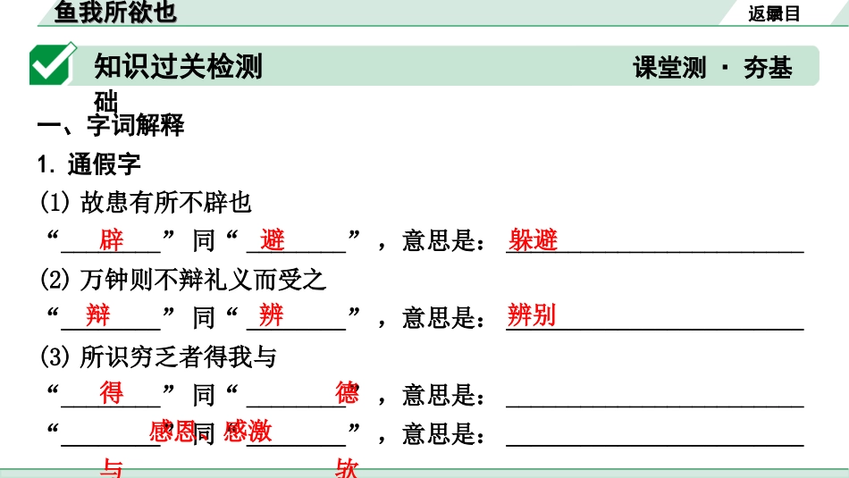 中考昆明语文2.第二部分  古诗文阅读_专题二  文言文阅读_第1篇　鱼我所欲也_鱼我所欲也（练）.ppt_第2页