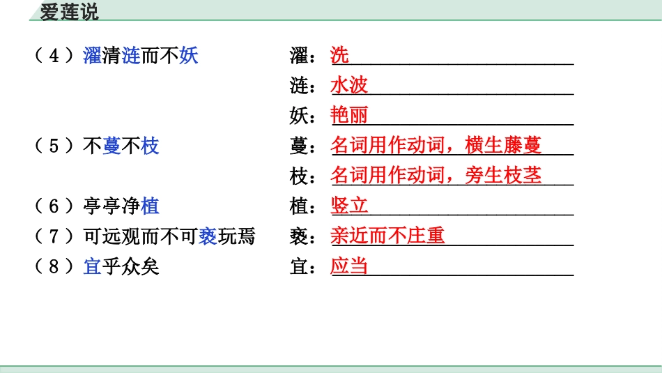 中考上海语文1.第一部分  古诗文阅读_3.专题三  课内文言文阅读_第29篇  短文两篇_爱莲说_爱莲说（练）.pptx_第3页