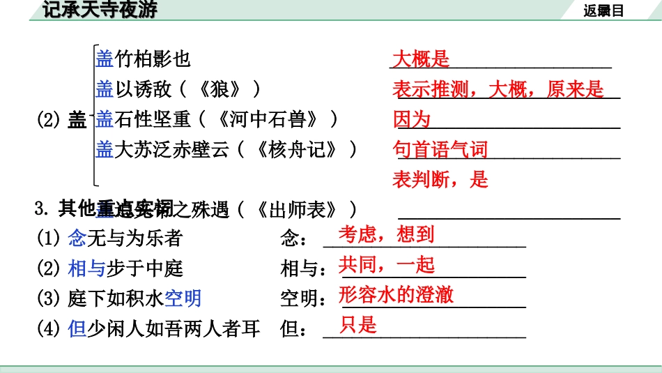 中考昆明语文2.第二部分  古诗文阅读_专题二  文言文阅读_第18篇  短文两篇_记承天寺夜游_记承天寺夜游（练）.ppt_第3页