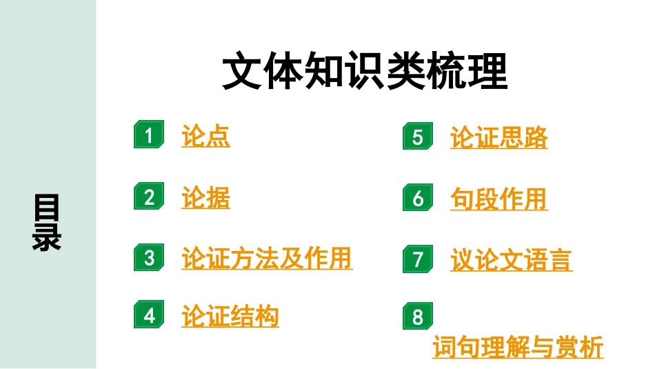 中考江西语文3.第三部分  现代文阅读_4.专题四  议论文阅读_立足教材看中考——文体知识及考点精讲_文体知识类梳理.pptx_第1页