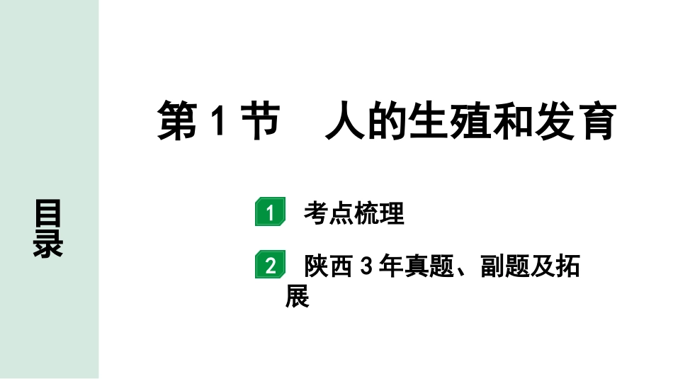 中考陕西生物学01.第一部分  陕西中考考点研究_06.主题六　生物的生殖、发育与遗传_01.第1节　人的生殖和发育.pptx_第1页