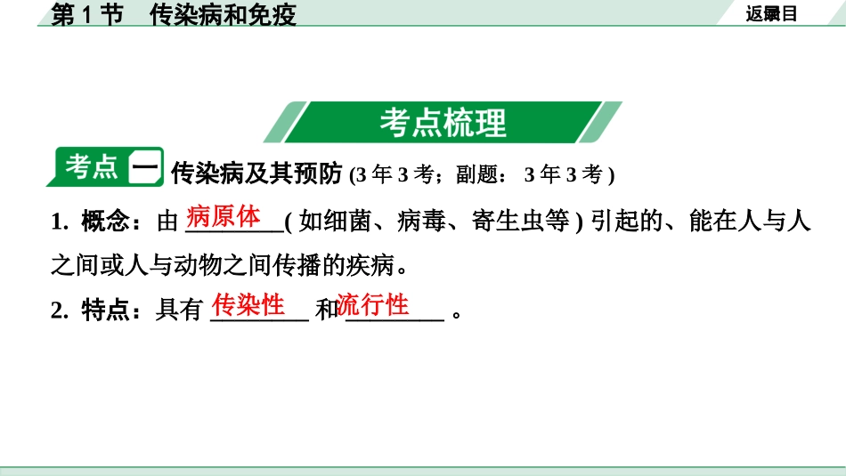 中考陕西生物学01.第一部分  陕西中考考点研究_09.主题九  健康的生活_01.第1节　传染病和免疫.pptx_第3页