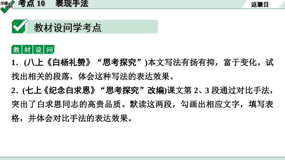 中考淄博语文3.第三部分  现代文阅读_1.专题一  记叙文阅读_考点“1对1”讲练_四、常见写作技巧_1.考点10　表现手法.ppt_第2页