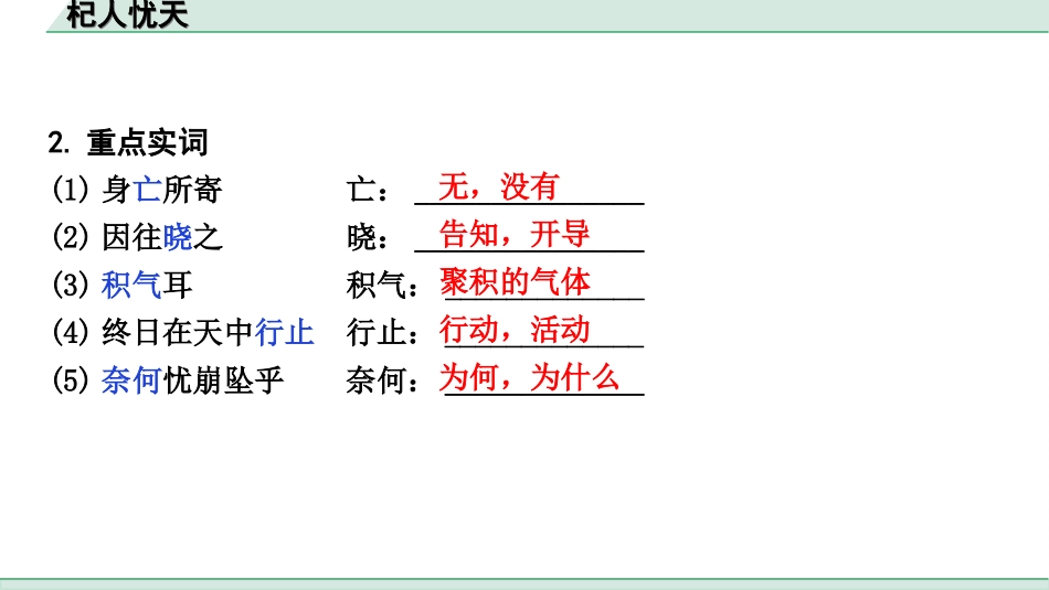 中考天津语文2.第二部分  古诗文阅读_1.专题一  课内文言文3轮复习_1轮  教材教读31篇文言文梳理及训练_13.杞人忧天_杞人忧天（练）.ppt_第3页