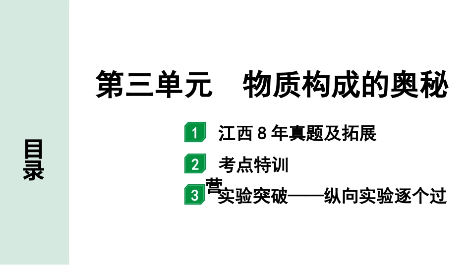 中考江西化学02.第一部分  江西中考考点研究_03.第三单元  物质构成的奥秘_第三单元  物质构成的奥秘.pptx_第1页