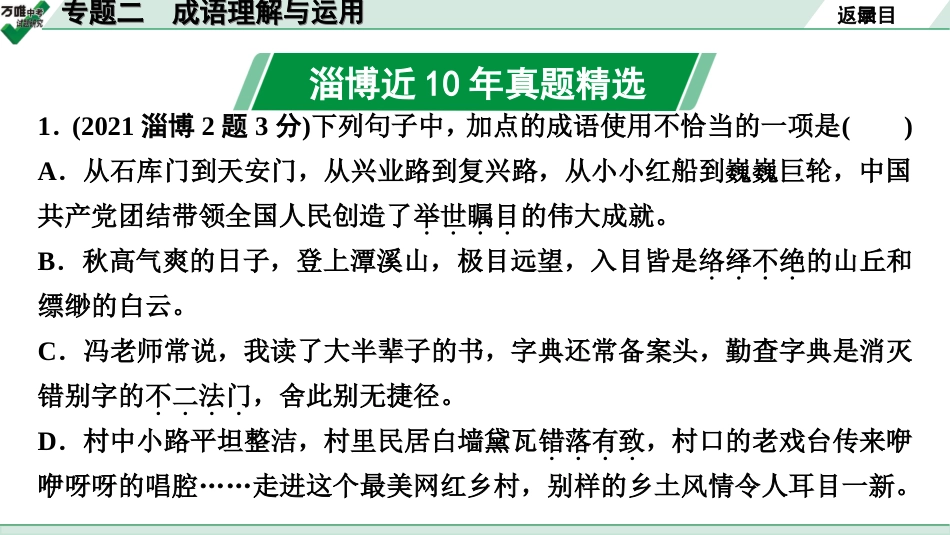 中考淄博语文1.第一部分  基础知识积累与运用_2.专题二  成语理解与运用_专题二　成语理解与运用.ppt_第2页