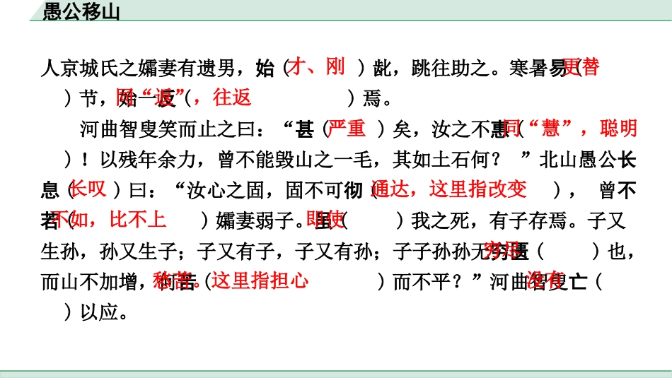 中考浙江语文2.第二部分 阅读_5.专题五  课外文言文三阶攻关_1.一阶  必备知识———课内文言字词积累_一、教材7~9年级文言文课下注释随文练_第20篇 愚公移山_愚公移山（练）.pptx_第3页