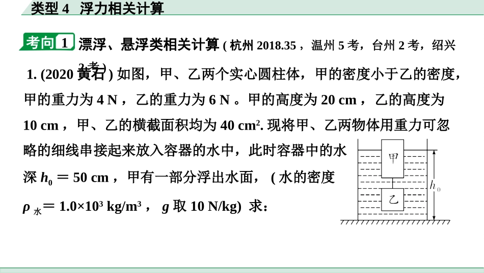 中考浙江物理01.第一篇  物理_02.第二部分　浙江中考题型研究_第二部分　浙江中考题型研究（PPT）_02.专题二  解答题_04.类型4  浮力相关计算.pptx_第2页