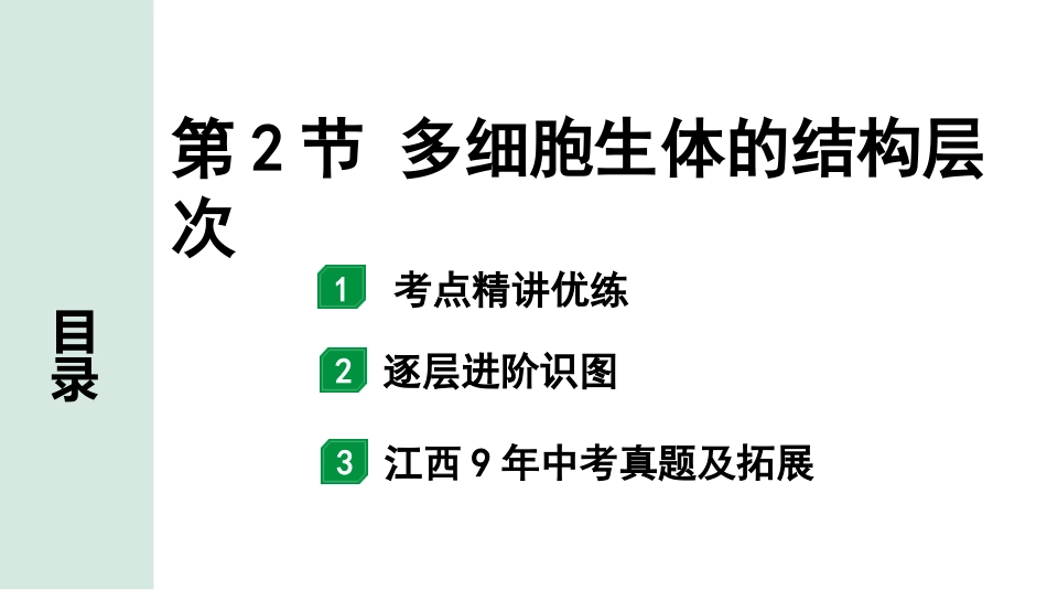 中考江西生物学01.第一部分 江西中考考点研究_02.主题二 生物体的结构层次_02.第2节  多细胞生物体的结构层次.pptx_第1页