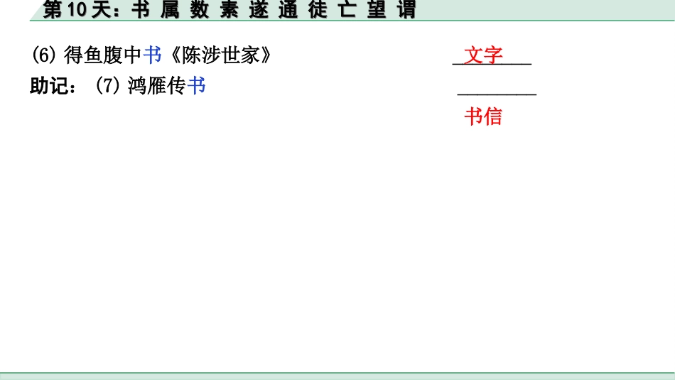 中考江西语文2.第二部分  古代诗文阅读_2.专题二  文言文三阶攻关训练_二阶  实虚词点对点迁移训练_实词点对点迁移训练_第10天：书 属 数 素 遂 通 徒 亡 望 谓.ppt_第3页