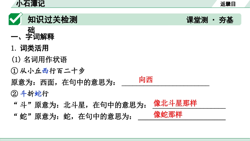 中考昆明语文2.第二部分  古诗文阅读_专题二  文言文阅读_第12篇　小石潭记_小石潭记（练）.ppt_第2页