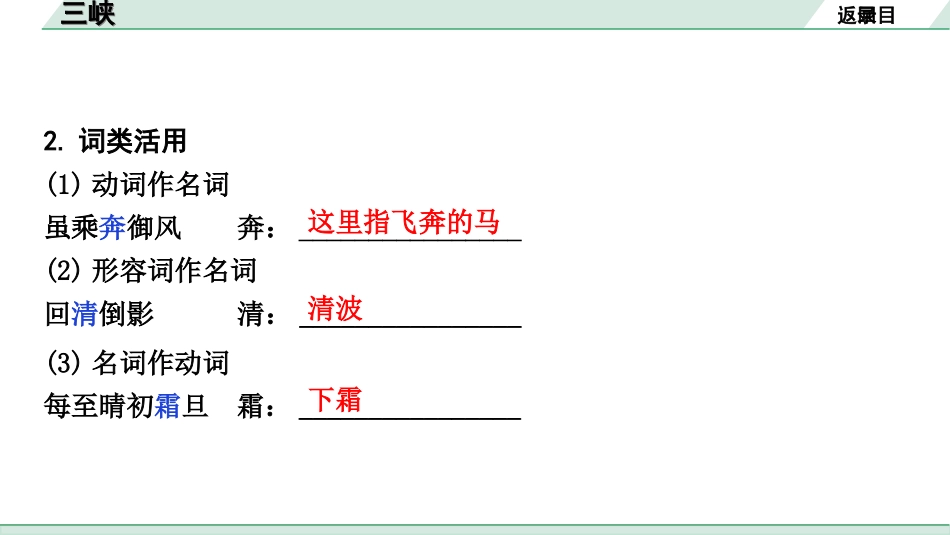 中考天津语文2.第二部分  古诗文阅读_1.专题一  课内文言文3轮复习_1轮  教材教读31篇文言文梳理及训练_19.三峡_三峡(练）.ppt_第3页