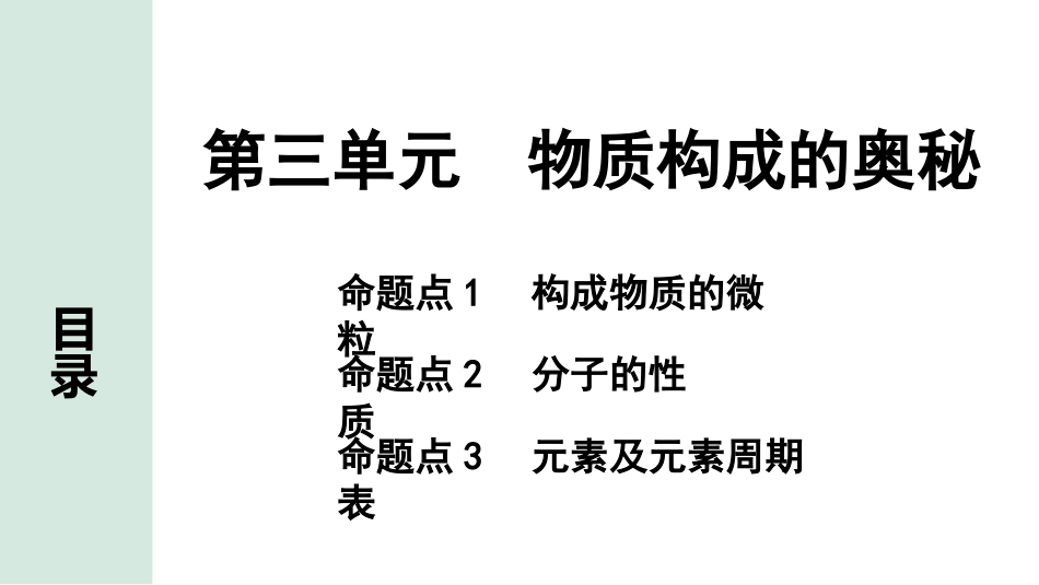 中考长沙化学02.第一部分　长沙中考命题点研究_03.第三单元　物质构成的奥秘_第三单元　物质构成的奥秘.pptx_第1页