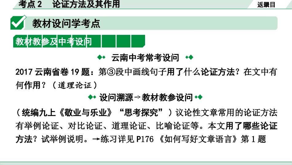 中考云南语文4.第四部分  现代文阅读_2.专题二  议论文阅读_考点“1对1”讲练_考点2  论证方法及作用.ppt_第2页