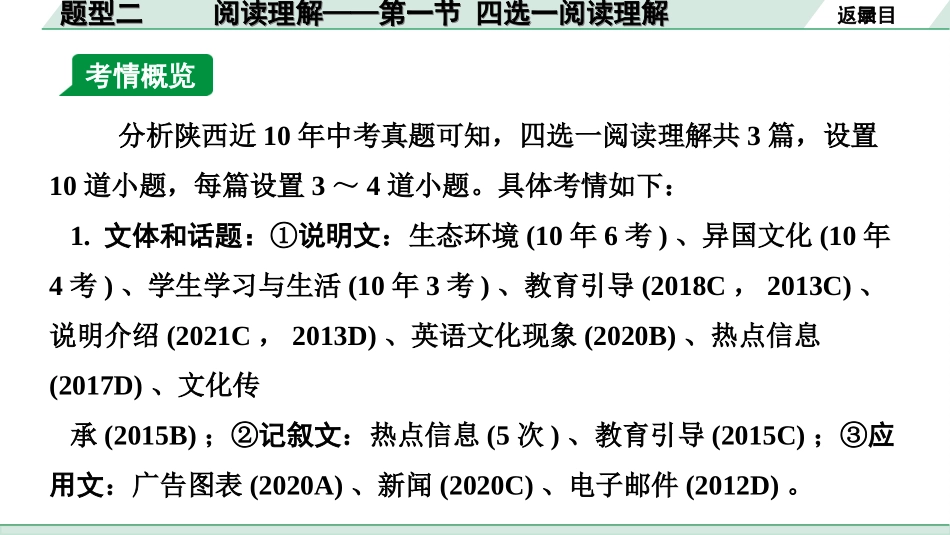 中考陕西英语SHNJ44. 第三部分 题型二 阅读理解 第一节 四选一阅读理解.ppt_第3页