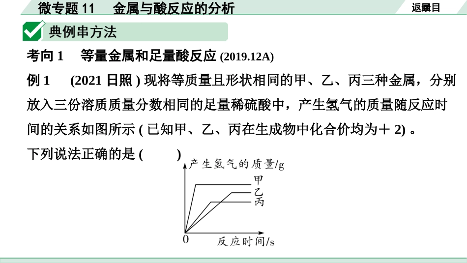 中考宁夏化学02.第一部分　宁夏中考考点研究_07.主题7　金属的化学性质_02.微专题11　金属与酸反应的分析.pptx_第2页