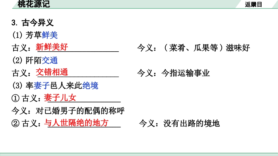 中考天津语文2.第二部分  古诗文阅读_1.专题一  课内文言文3轮复习_1轮  教材教读31篇文言文梳理及训练_26.桃花源记_桃花源记(练）.ppt_第3页