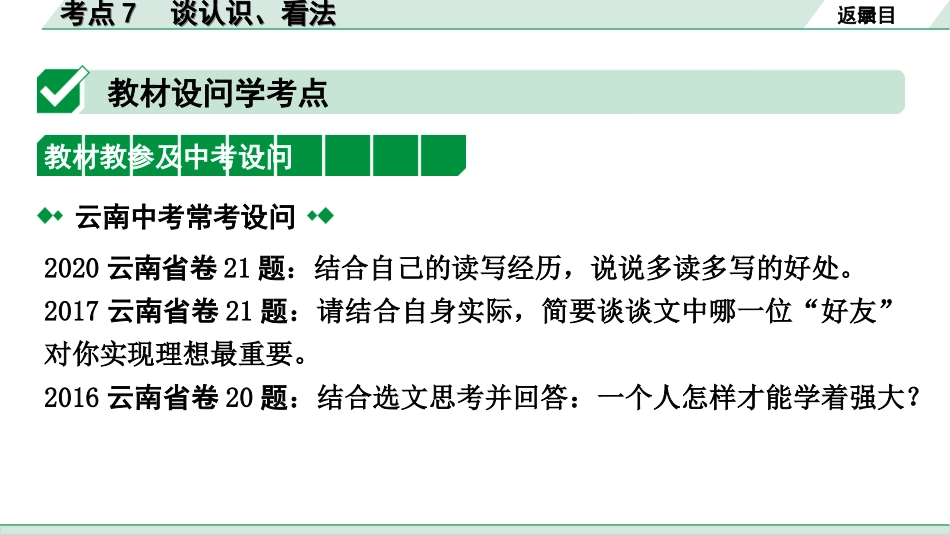 中考云南语文4.第四部分  现代文阅读_2.专题二  议论文阅读_考点“1对1”讲练_考点7  谈认识、看法.ppt_第2页