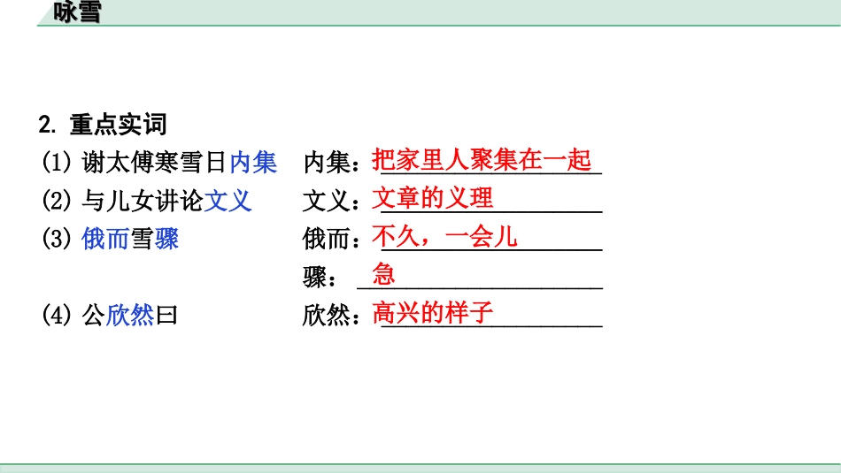 中考天津语文2.第二部分  古诗文阅读_1.专题一  课内文言文3轮复习_1轮  教材教读31篇文言文梳理及训练_7.咏雪_咏雪（练）.ppt_第3页