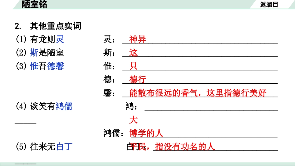 中考云南语文3.第三部分  古诗文默写与阅读_3.专题三  文言文阅读_课标文言文23篇逐篇梳理及训练_第19篇  陋室铭_陋室铭（练）.ppt_第3页