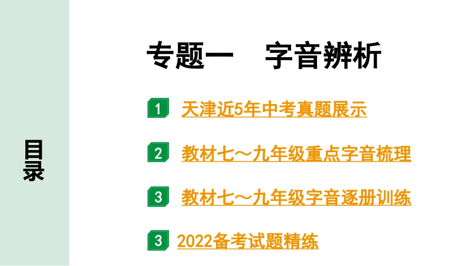 中考天津语文1.第一部分  基础知识_1.专题一  字音辨析_专题一  字音辨析.pptx_第1页