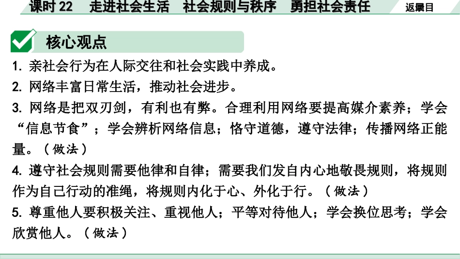 中考宁夏道法速查本_1.第一部分  考点研究_3.心理道德板块_课时22　走进社会生活　社会规则与秩序　勇担社会责任 (八上第一、二、三、四、六、七课).ppt_第3页