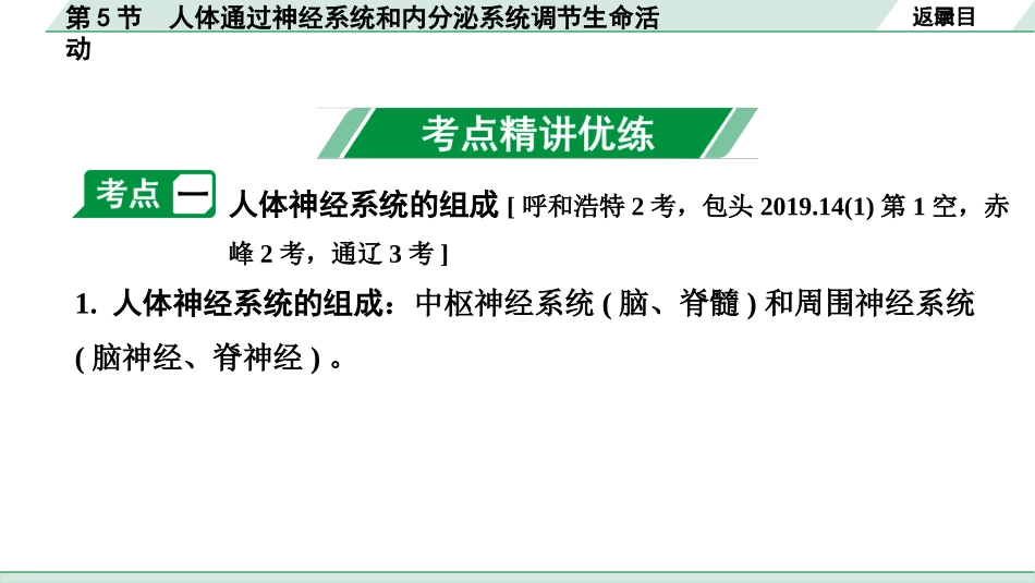 中考内蒙古生物学01.第一部分  内蒙古中考考点研究_05.主题五　生物圈中的人_06.第5节　人体通过神经系统和内分泌系统调节生命活动.pptx_第3页