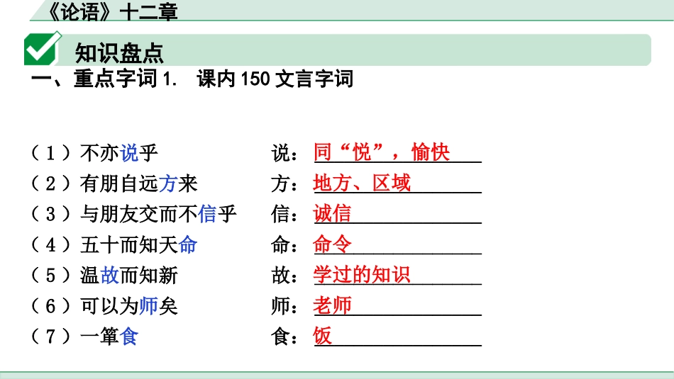 中考上海语文1.第一部分  古诗文阅读_3.专题三  课内文言文阅读_第22篇  《论语》十二章_《论语》十二章（练）.pptx_第2页