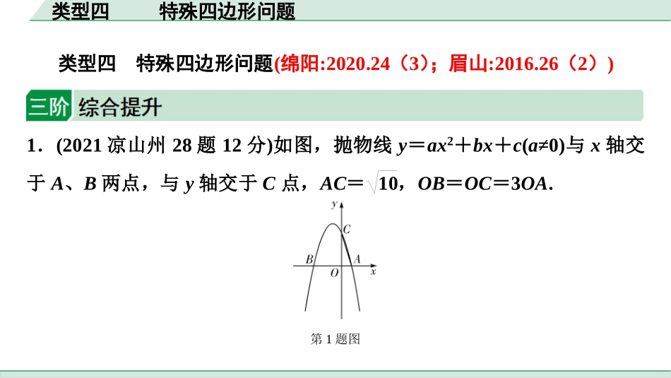 中考四川数学2.第二部分  四川中考题型研究_二、重难题型精讲练_3.题型九  二次函数综合题_4.类型四  特殊四边形问题.ppt_第1页