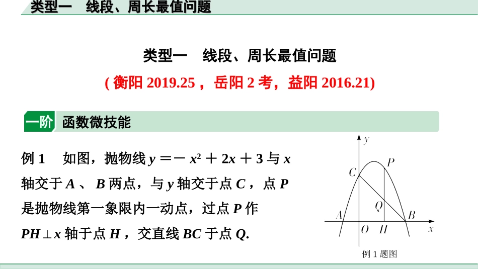 中考湖南数学1.第一部分  湖南中考考点研究_3.第三单元  函数_8.第16课时  二次函数综合题_1.类型一  线段、周长最值问题.ppt_第1页