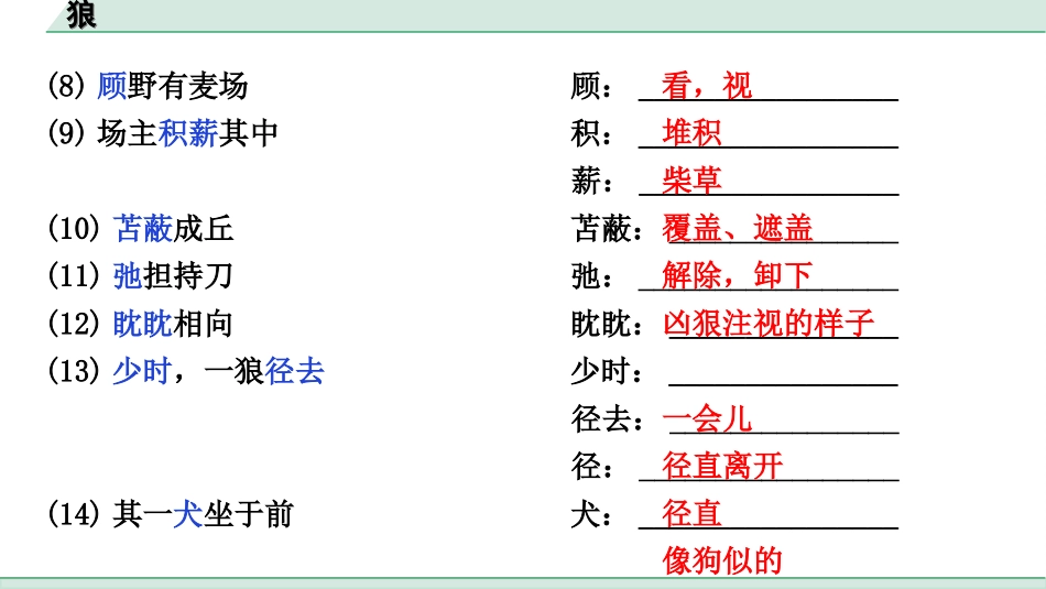 中考江西语文2.第二部分  古代诗文阅读_2.专题二  文言文三阶攻关训练_一阶  教材文言字词逐篇训练及分类整合_教材文言字词逐篇训练_5.《狼》_狼（练）.ppt_第3页