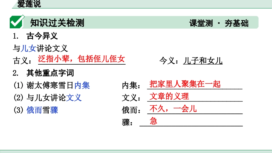 中考昆明语文2.第二部分  古诗文阅读_专题二  文言文阅读_第27篇  《世说新语》二则_咏雪_咏雪（练）.ppt_第2页