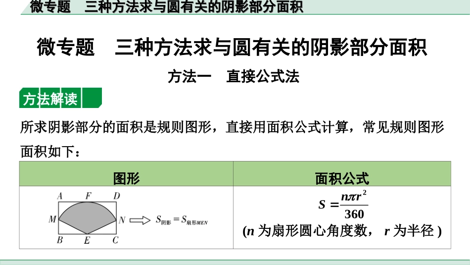 中考内蒙古数学1.第一部分  内蒙古中考考点研究_6.第六单元  圆_5.微专题  三种方法求与圆有关的阴影部分面积.ppt_第1页