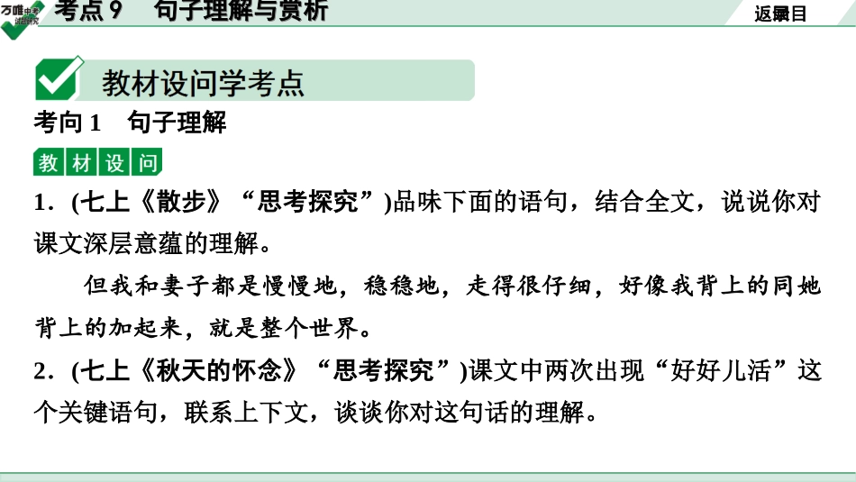 中考淄博语文3.第三部分  现代文阅读_1.专题一  记叙文阅读_考点“1对1”讲练_三、词句理解与赏析_2.考点9　句子理解与赏析.ppt_第2页