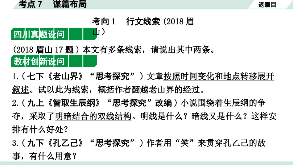 中考四川语文4.第四部分  现代文阅读_1.专题一  文学类文本阅读_考点详解·核心突破_题型二  简答题_考点7  谋篇布局.ppt_第2页