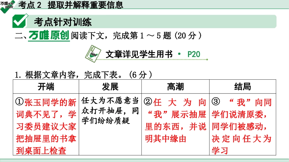 中考上海语文2.第二部分  现代文阅读_1.专题一  记叙文阅读_考点2  提取并解释重要信息.pptx_第3页