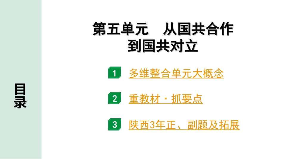 中考陕西历史1.第一部分    陕西中考考点研究_5.板块五  中国近代史_5.第五单元  从国共合作到国共对立.ppt_第2页